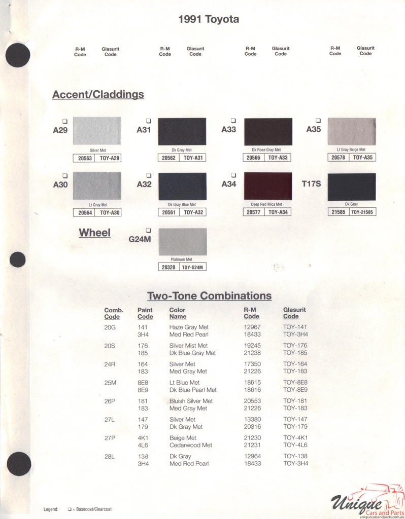 1991 Toyota Paint Charts RM 3
